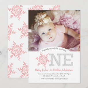 Invitation Flocon de neige rose Parties scintillant d'argent