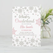Invitation Flocon de neige rose personnalisable Anniversaire (Debout devant)