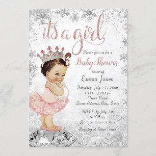 Invitation Flocon de neige Rose Princesse Argent Fille Baby S