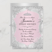 Invitation Flocon de neige rose Silver hiver Sweet 16 Invitat (Devant / Derrière)