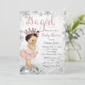 Invitation Flocon de neige rose Silver Princess Baby shower f (Debout devant)