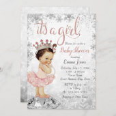 Invitation Flocon de neige rose Silver Princess Baby shower f (Devant / Derrière)