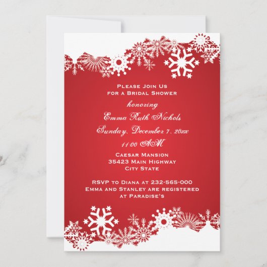 Invitation Flocon de neige rouge blanc d'hiver mariage nuptia (Devant)