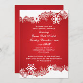 Invitation Flocon de neige rouge blanc d'hiver mariage nuptia (Devant / Derrière)
