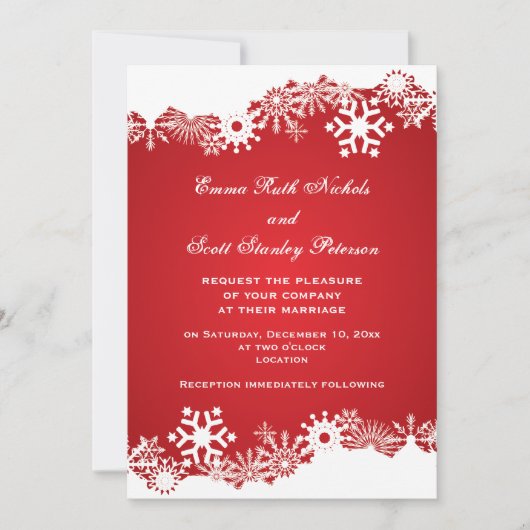 Invitation Flocon de neige rouge blanc mariage d'hiver modern (Devant)