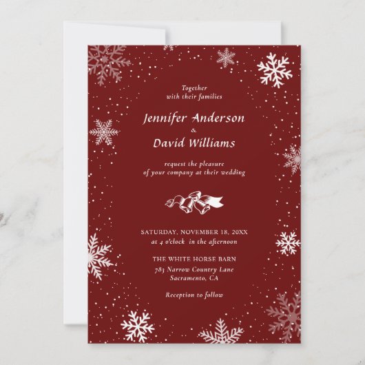 Invitation Flocon de neige rouge Noël Mariages d'hiver Invita (Devant)