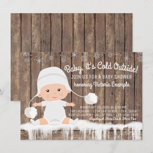 Invitation Flocon de neige rustique Bébé fait froid dehors Ba (Devant / Derrière)