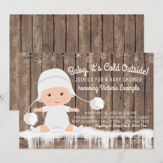 Invitation Flocon de neige rustique Bébé fait froid dehors Ba (Devant / Derrière)