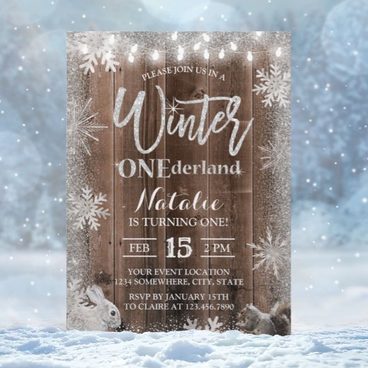 Invitation Flocon de neige rustique d'hiver ONE derland 1er a