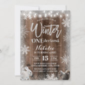 Invitation Flocon de neige rustique d'hiver ONE derland 1er a (Devant)