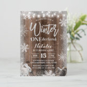 Invitation Flocon de neige rustique d'hiver ONE derland 1er a (Debout devant)