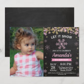 Invitation Flocon de neige rustique hiver Rose Gold Girl Anni (Devant / Derrière)