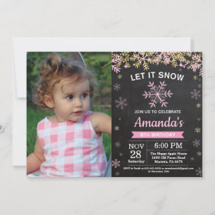 Invitation Flocon de neige rustique hiver Rose Gold Girl Anni