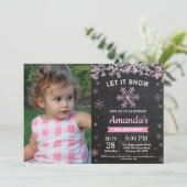 Invitation Flocon de neige rustique hiver rose Silver Girl An (Debout devant)