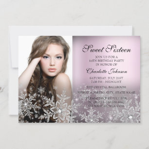 Invitation Flocon de neige scintillant rose argenté Photo Swe