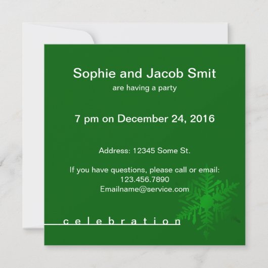 Invitation Flocon de neige sur la fête de Noël verte (Devant)