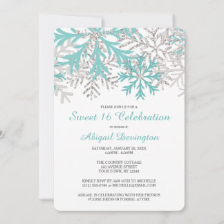Invitation Flocon de neige Turquoise Bleu Silver Sweet hiver 