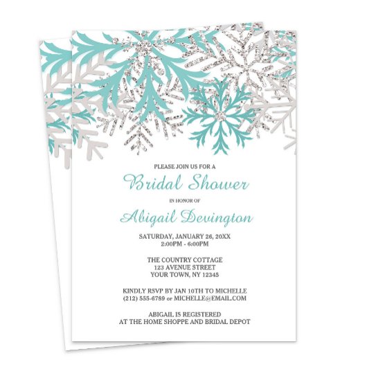 Invitation Flocon de neige Turquoise Blue Silver Winter Fête 