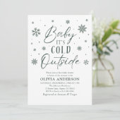 Invitation Flocon de neige vert bébé Il fait froid à l'extéri (Debout devant)