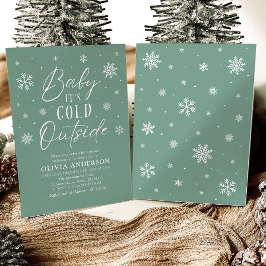 Invitation Flocon de neige vert bébé Il fait froid à l'extéri