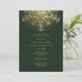 Invitation Flocon de neige vert mariage hiver nuptiale d'or (Debout devant)