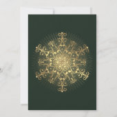 Invitation Flocon de neige vert mariage hiver nuptiale d'or (Dos)