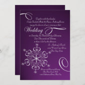 Invitation Flocon de neige violet Mariage hivernal (Devant / Derrière)