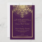 Invitation Flocon d'or sur violet élégant mariage d'hiver (Devant)