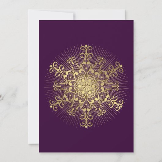 Invitation Flocon d'or sur violet élégant mariage d'hiver (Dos)