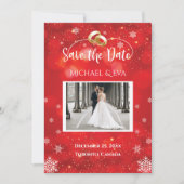 Invitation Flocon Rouge Mariage d'Hiver Enregistrez la Date (Devant)