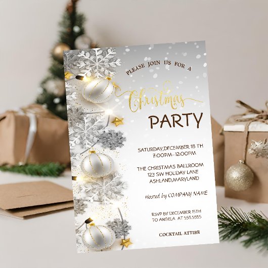 Invitation Flocons d'Argent, Boules, Soirée de Noël