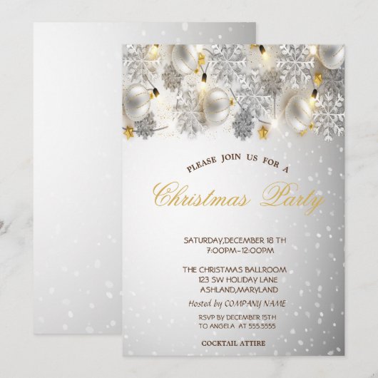Invitation Flocons d'Argent, Fête de Noël de la société Balls (Devant / Derrière)