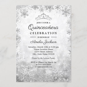 Invitation Flocons d'Argent Quinceanera Hiver Merveilleux
