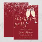 Invitation Flocons de Champagne Fête de Noël d'Hiver (Devant / Derrière)