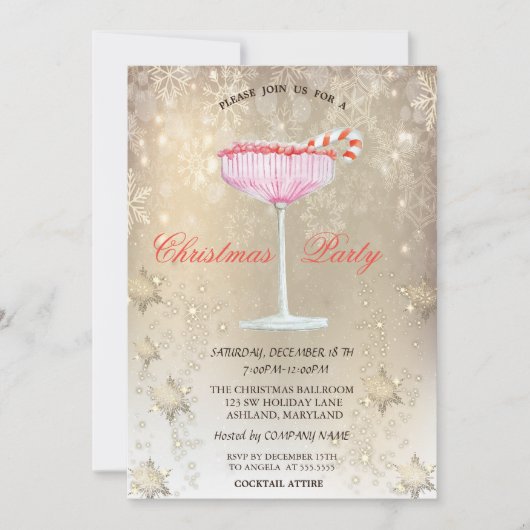 Invitation Flocons de cocktail de Noël Or Noël (Devant)