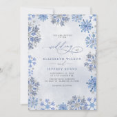 Invitation Flocons de Neige Argent Bleu Mariage Code QR Hiver (Devant)