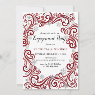 Invitation Flocons de Neige Argent Rouge Mariage Hiver