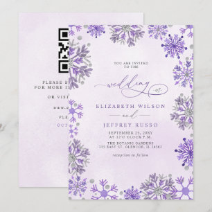 Invitation Flocons de Neige Argent Violet Mariage Code QR Hiv