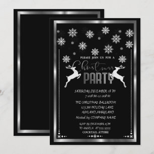 Invitation Flocons de neige argentés, Fête de Noël de la soci