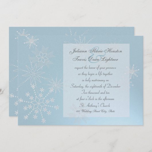 Invitation Flocons de Neige Bijoux / Mariage (Devant / Derrière)