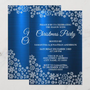 Invitation Flocons de neige blancs de Noël Bleu marine Fêtes