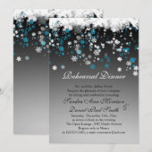 Invitation Flocons de neige blancs et bleus sur un dîner noir (Devant / Derrière)