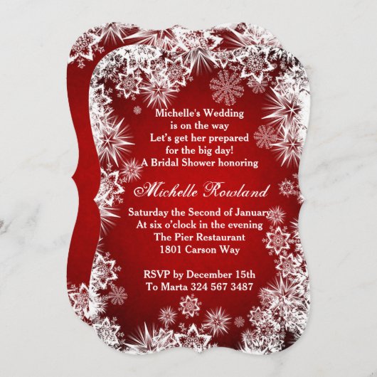 Invitation Flocons de neige blancs sur la Fête de la mariée (Devant / Derrière)
