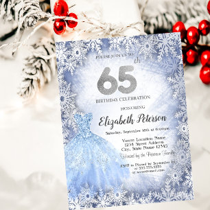 Invitation Flocons de Neige Bleu de Gala 65e Anniversaire