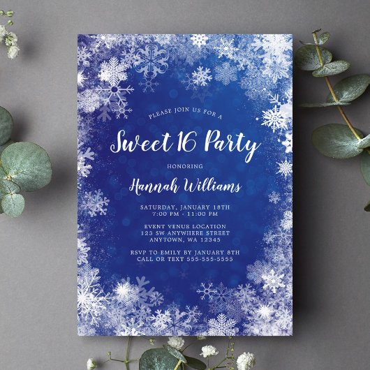 Invitation Flocons de neige bleu marine Wonderland hiver Swee