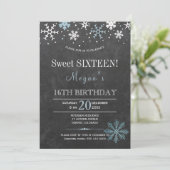 Invitation Flocons de neige bleus blancs chic seize ans doux (Debout devant)