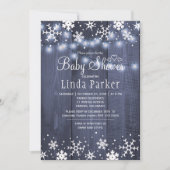 Invitation Flocons de neige bleus blancs shower bébé rustique (Devant)