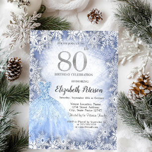 Invitation Flocons de neige bleus de soirée Hiver 80e anniver