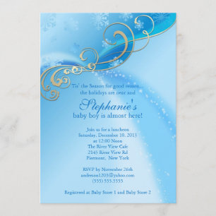 Invitation Flocons de neige bleus d'hiver d'invitation de