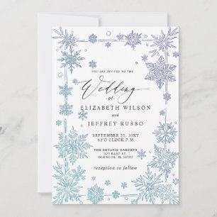 Invitation Flocons de neige bleus élégants Mariage d'hiver